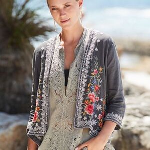 Johnny Was Embroidered Linen Jacket Open Front Size XL